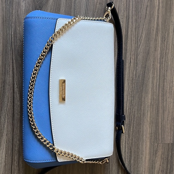 Kate Spade carson convertible crossbody/shoulder/clutch in blue/white with chain - Picture 6 of 7